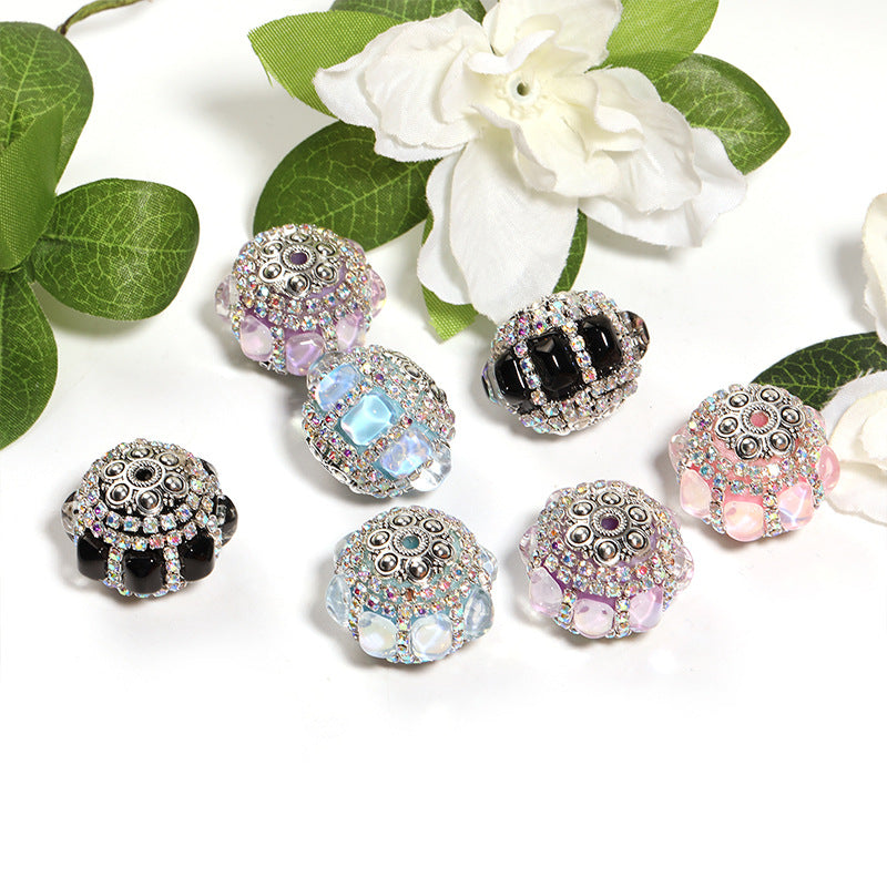 Wholesale 9pcs Heavy Mocha Rhinestone Nepal Square Cat's Eye Stone Diamond Ball Beads
